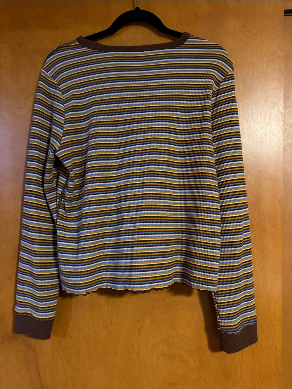 Toad&Co Striped Ribbed Long Sleeve Tee in Brown, Blue & Yellow - Picture 2 of 6